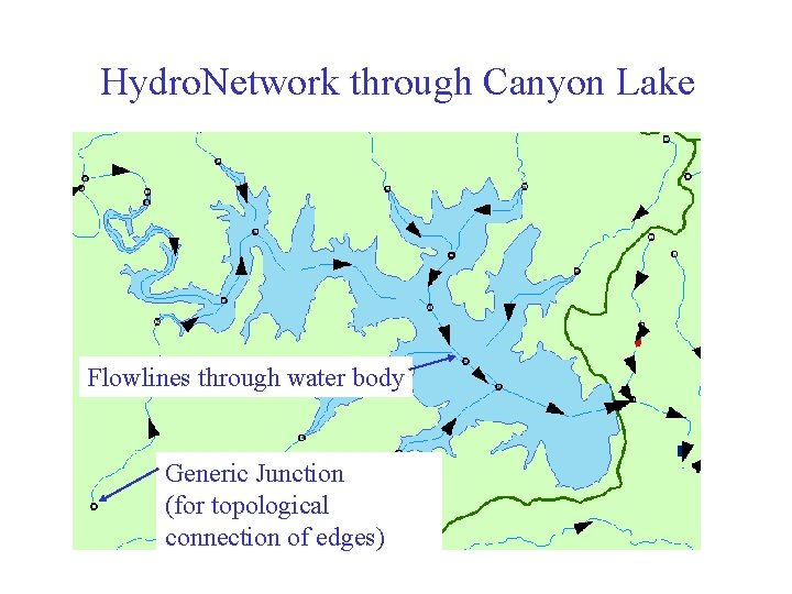 Hydro. Network through Canyon Lake Flowlines through water body Generic Junction (for topological connection