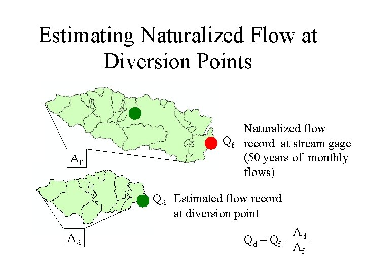 Estimating Naturalized Flow at Diversion Points Qf Af Naturalized flow record at stream gage