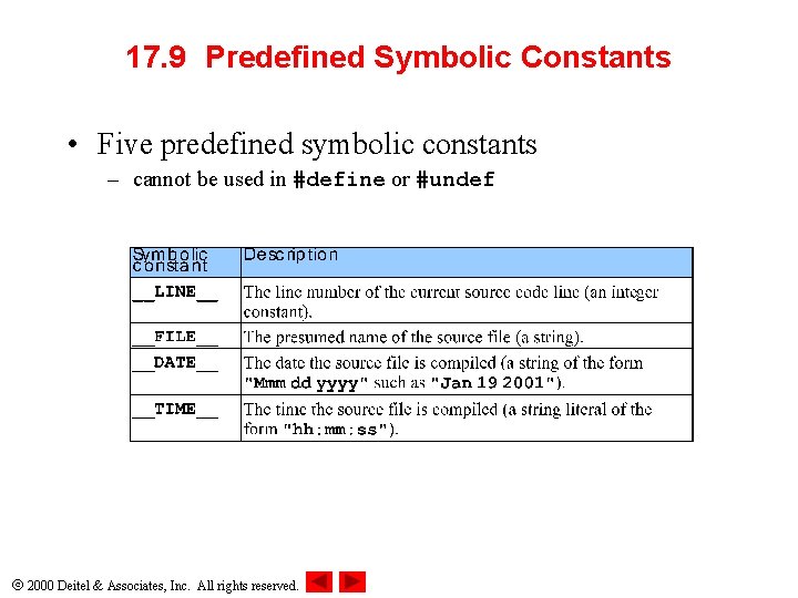 17. 9 Predefined Symbolic Constants • Five predefined symbolic constants – cannot be used