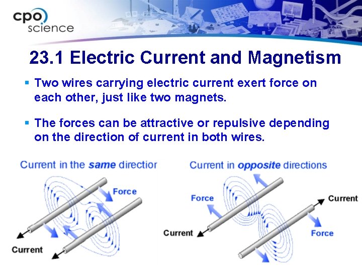 23. 1 Electric Current and Magnetism § Two wires carrying electric current exert force
