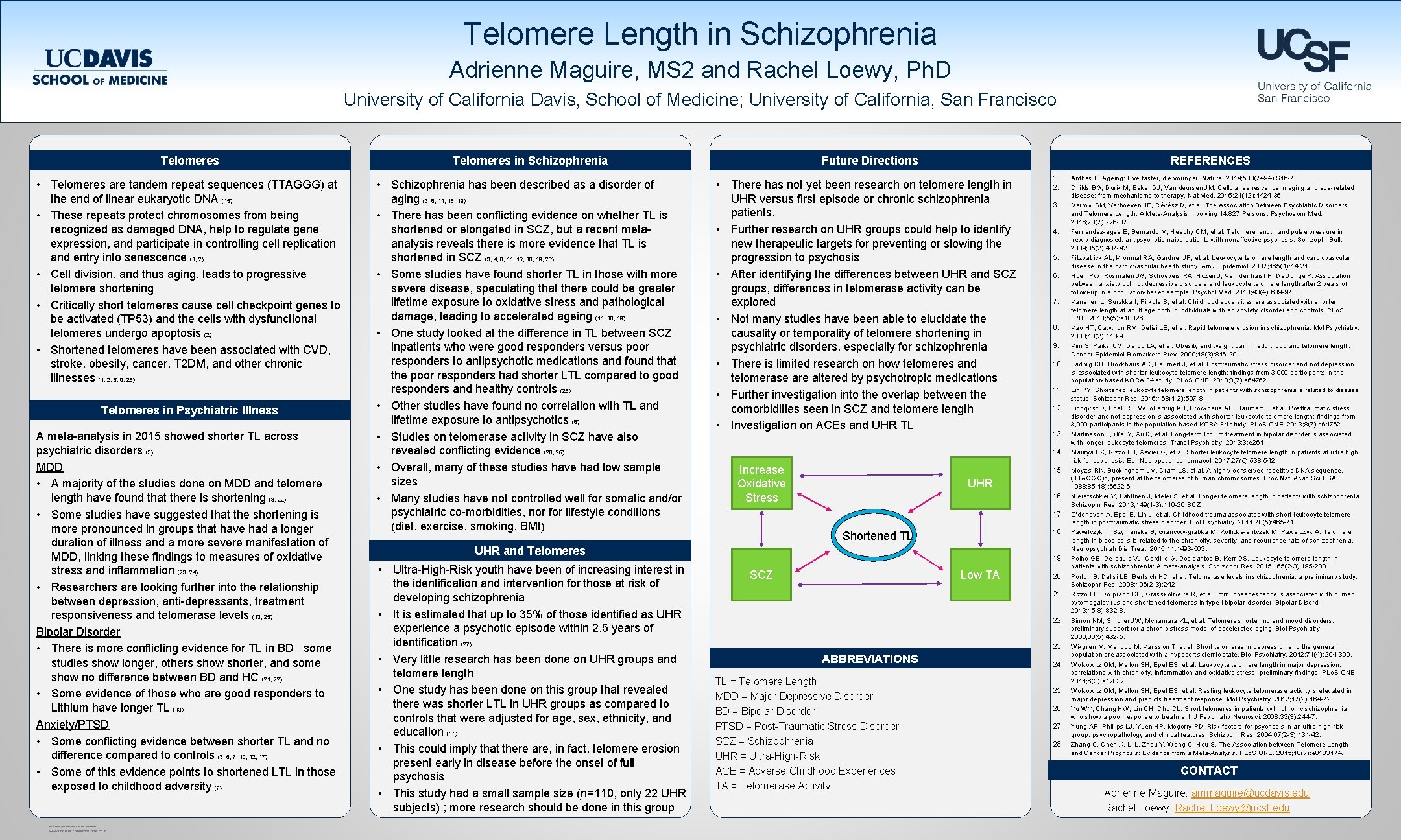 Telomere Length in Schizophrenia Adrienne Maguire, MS 2 and Rachel Loewy, Ph. D University