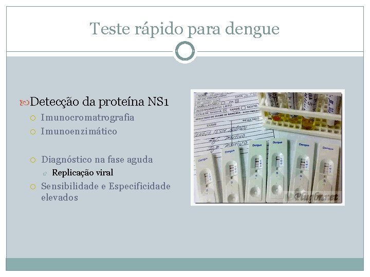 Teste rápido para dengue Detecção da proteína NS 1 Imunocromatrografia Imunoenzimático Diagnóstico na fase