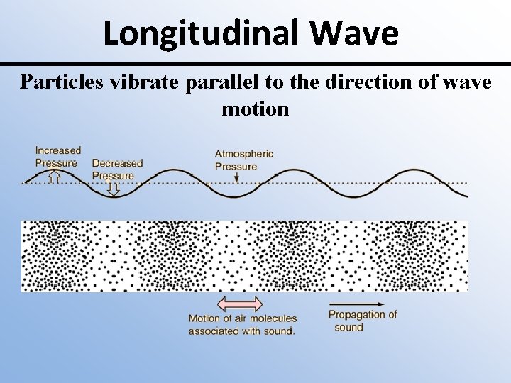 Longitudinal Wave Particles vibrate parallel to the direction of wave motion 