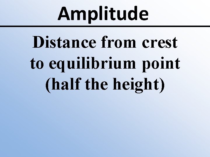 Amplitude Distance from crest to equilibrium point (half the height) 