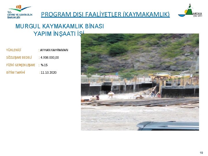 PROGRAM DIŞI FAALİYETLER (KAYMAKAMLIK) MURGUL KAYMAKAMLIK BİNASI YAPIM İNŞAATI İŞİ YÜKLENİCİ : AYHAN KAHRAMAN