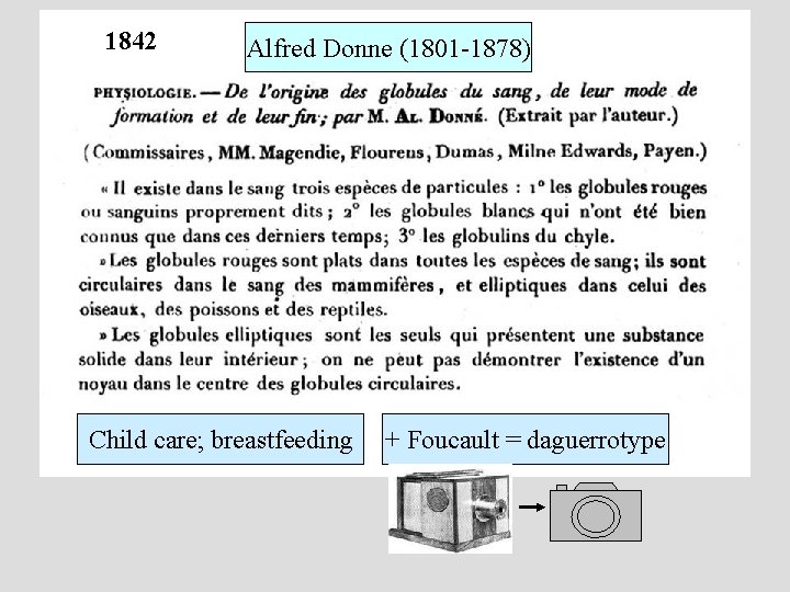 1842 Alfred Donne (1801 -1878) Child care; breastfeeding + Foucault = daguerrotype 