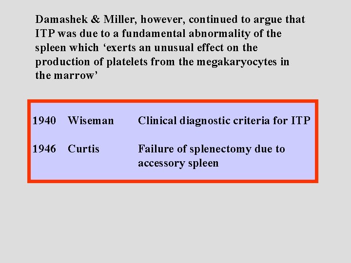 Damashek & Miller, however, continued to argue that ITP was due to a fundamental