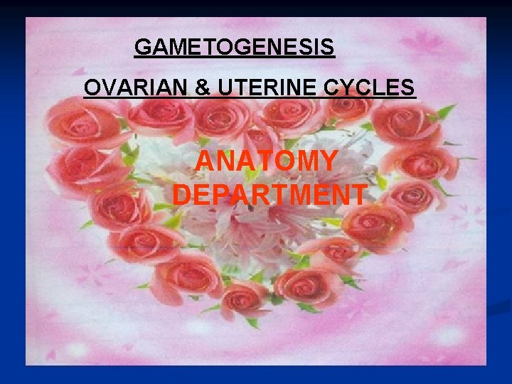 GAMETOGENESIS OVARIAN & UTERINE CYCLES ANATOMY DEPARTMENT 