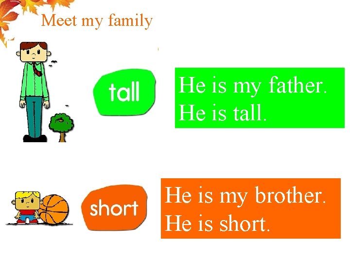 Meet my family He is my father. He is tall. He is my brother.