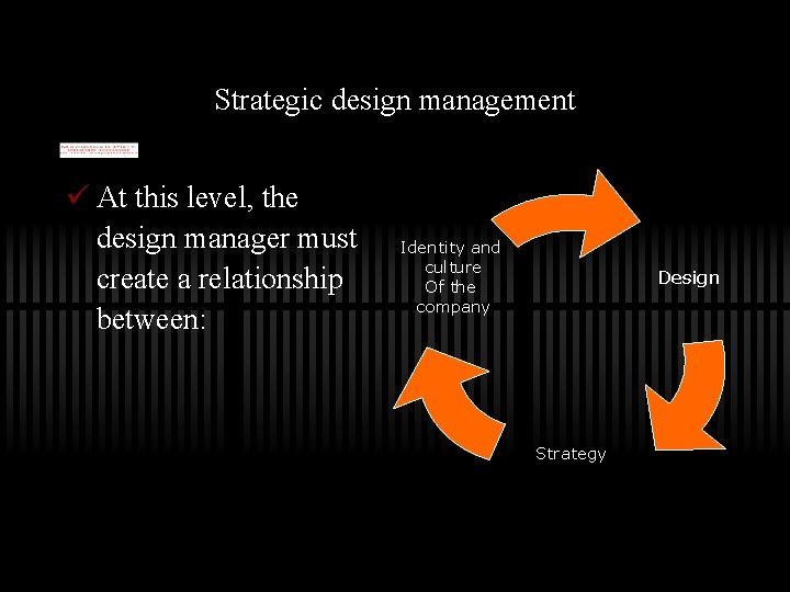 Strategic design management ü At this level, the design manager must create a relationship