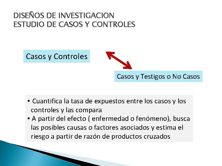 DISEÑOS DE INVESTIGACION ESTUDIO DE CASOS Y CONTROLES Casos y Controles Casos y Testigos