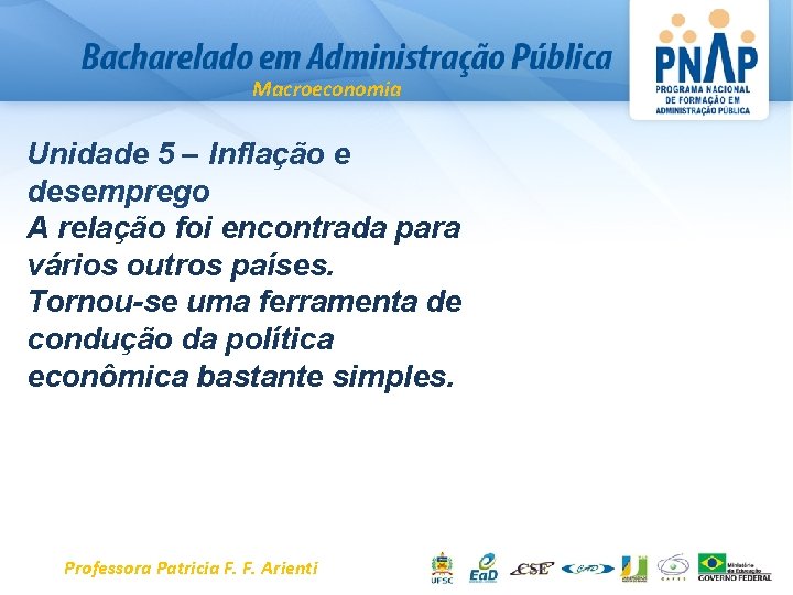 Macroeconomia Unidade 5 – Inflação e desemprego A relação foi encontrada para vários outros