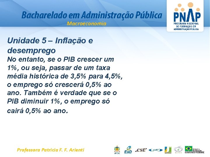 Macroeconomia Unidade 5 – Inflação e desemprego No entanto, se o PIB crescer um