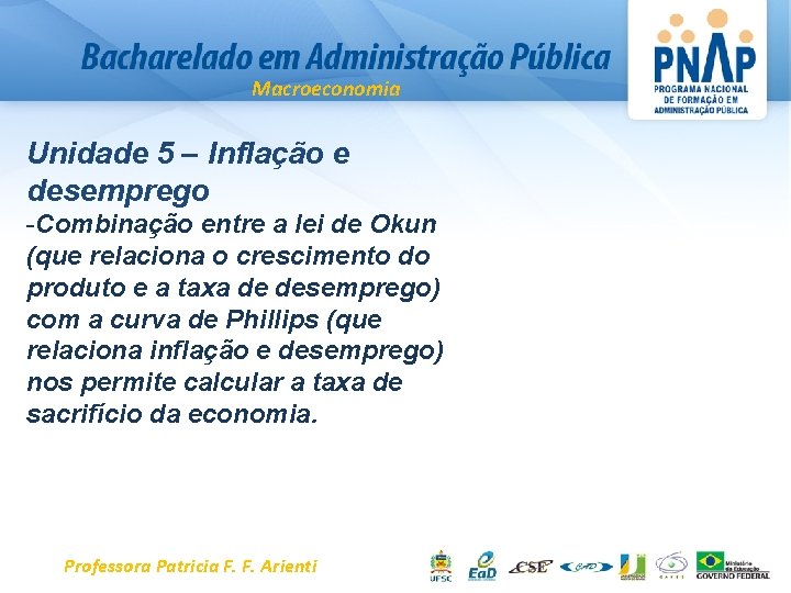 Macroeconomia Unidade 5 – Inflação e desemprego -Combinação entre a lei de Okun (que