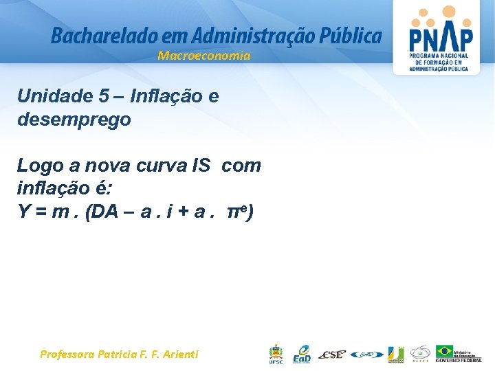 Macroeconomia Unidade 5 – Inflação e desemprego Logo a nova curva IS com inflação