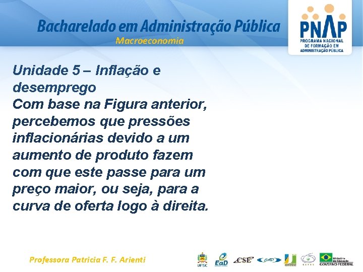 Macroeconomia Unidade 5 – Inflação e desemprego Com base na Figura anterior, percebemos que