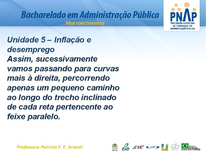 Macroeconomia Unidade 5 – Inflação e desemprego Assim, sucessivamente vamos passando para curvas mais