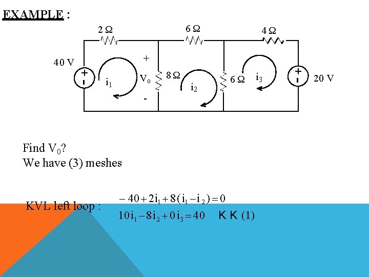 EXAMPLE : 6Ω 2Ω 4Ω + +- Vo i 1 - 8Ω 6 Ω