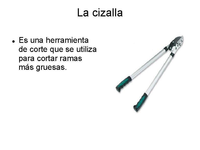 La cizalla Es una herramienta de corte que se utiliza para cortar ramas más La cizalla Es una herramienta de corte que se utiliza para cortar ramas más