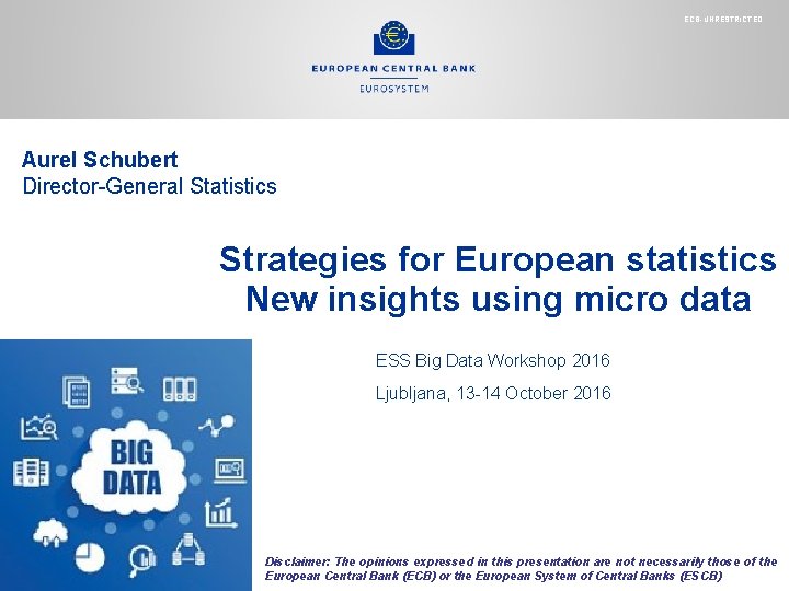 ECB-UNRESTRICTED Aurel Schubert Director-General Statistics Strategies for European statistics New insights using micro data