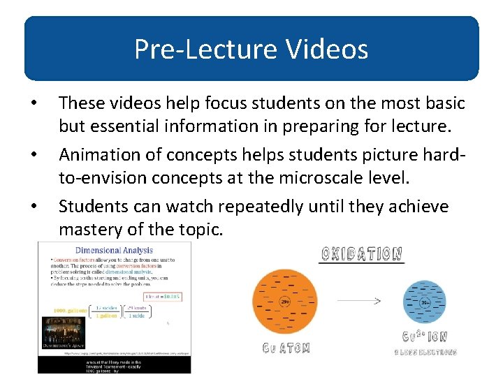 Pre-Lecture Videos • • • These videos help focus students on the most basic