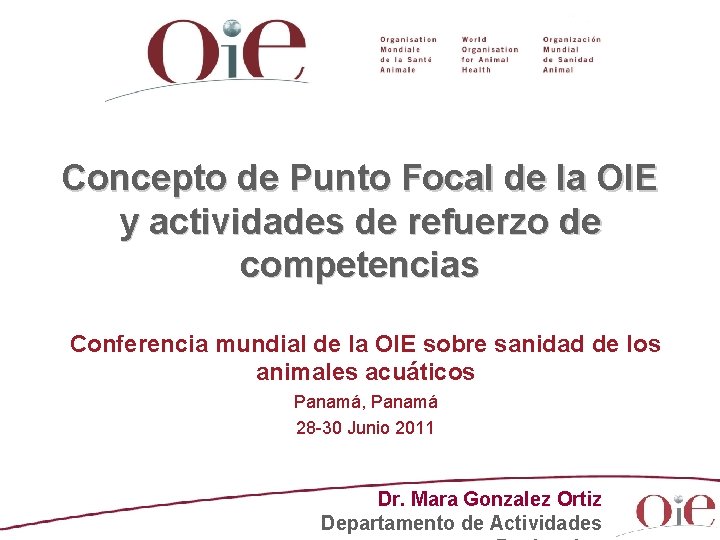 Concepto de Punto Focal de la OIE y actividades de refuerzo de competencias Conferencia Concepto de Punto Focal de la OIE y actividades de refuerzo de competencias Conferencia