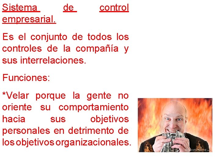 Sistema de empresarial. control Es el conjunto de todos los controles de la compañía