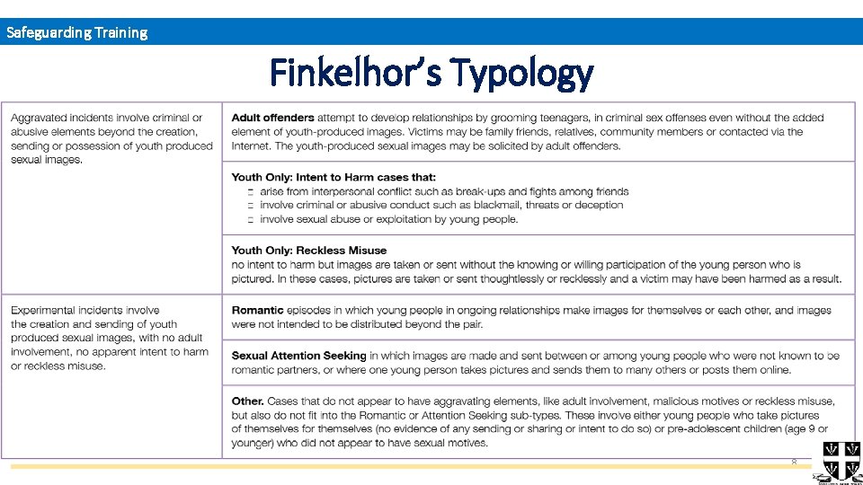 Safeguarding Training Finkelhor’s Typology 8 