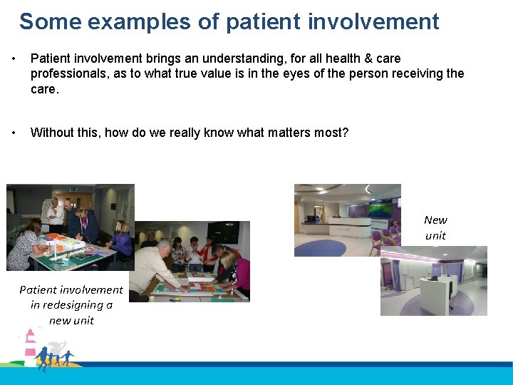 Some examples of patient involvement • Patient involvement brings an understanding, for all health