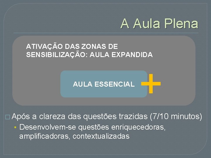 A Aula Plena ATIVAÇÃO DAS ZONAS DE SENSIBILIZAÇÃO: AULA EXPANDIDA AULA ESSENCIAL � Após