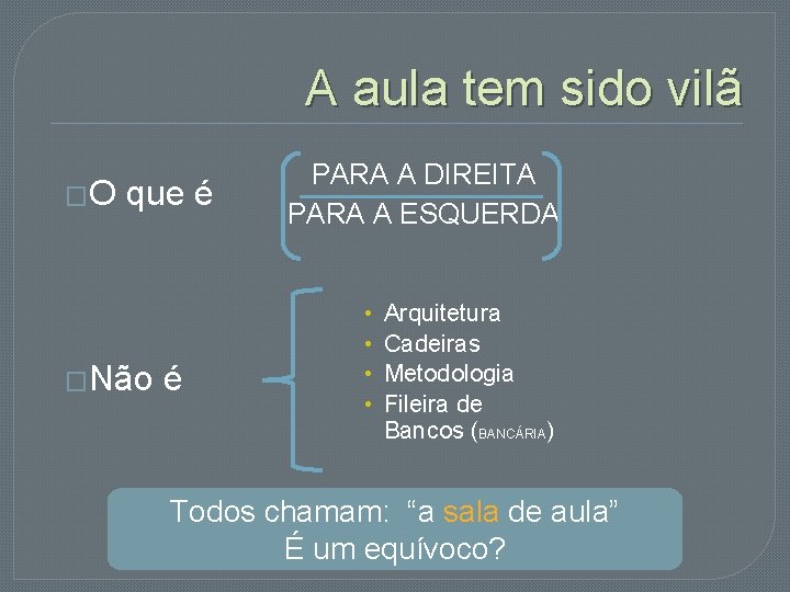 A aula tem sido vilã �O que é �Não é PARA A DIREITA PARA