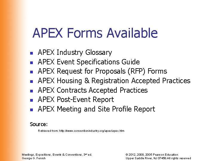 APEX Forms Available n n n n APEX APEX Industry Glossary Event Specifications Guide APEX Forms Available n n n n APEX APEX Industry Glossary Event Specifications Guide