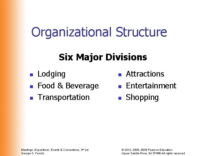 Organizational Structure Six Major Divisions n n n Lodging Food & Beverage Transportation Meetings, Organizational Structure Six Major Divisions n n n Lodging Food & Beverage Transportation Meetings,