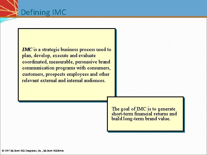 Defining IMC is a strategic business process used to plan, develop, execute and evaluate Defining IMC is a strategic business process used to plan, develop, execute and evaluate