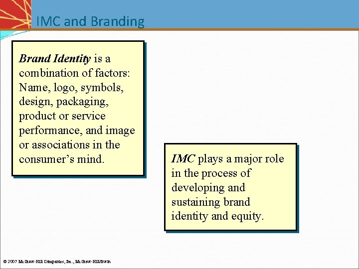 IMC and Branding Brand Identity is a combination of factors: Name, logo, symbols, design, IMC and Branding Brand Identity is a combination of factors: Name, logo, symbols, design,