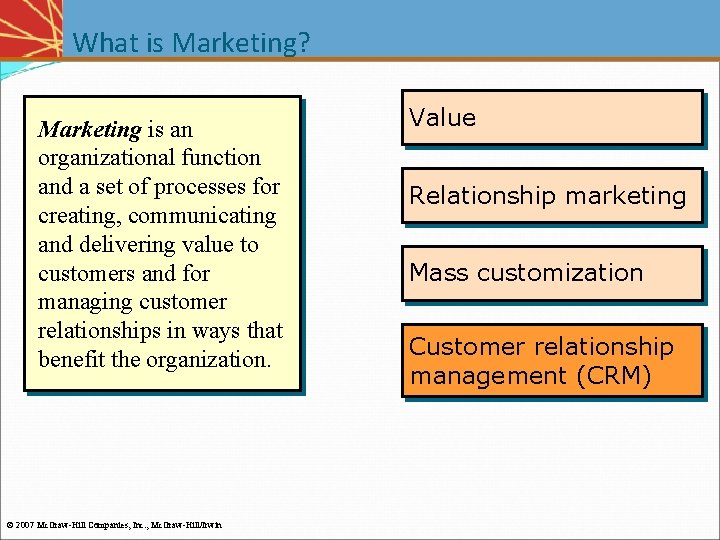 What is Marketing? Marketing is an organizational function and a set of processes for What is Marketing? Marketing is an organizational function and a set of processes for