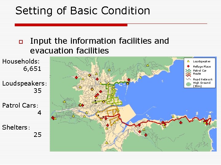 Setting of Basic Condition o Input the information facilities and evacuation facilities Households: 6,