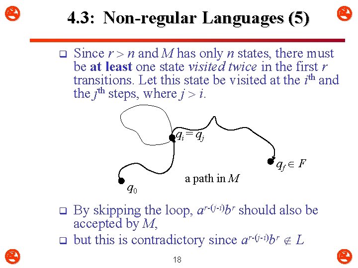  4. 3: Non-regular Languages (5) q Since r n and M has only