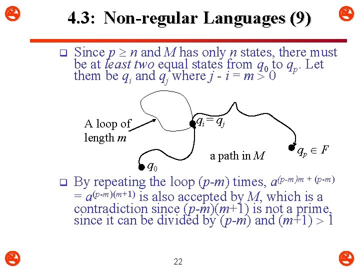  4. 3: Non-regular Languages (9) q Since p n and M has only