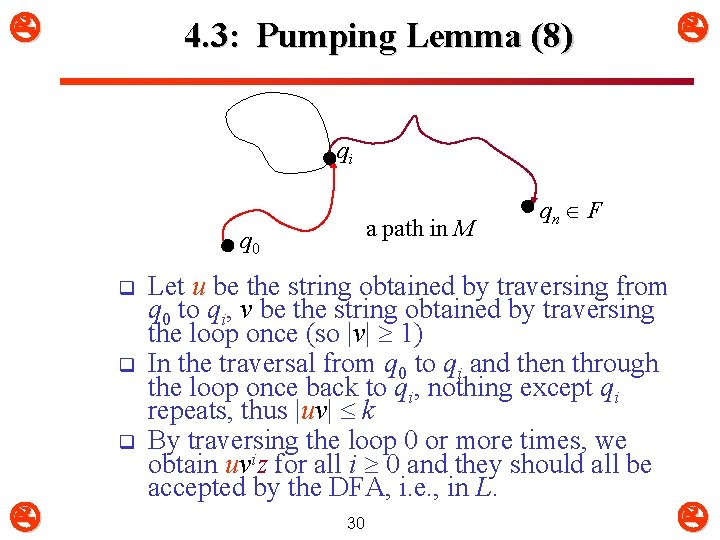  4. 3: Pumping Lemma (8) qi a path in M q 0 q