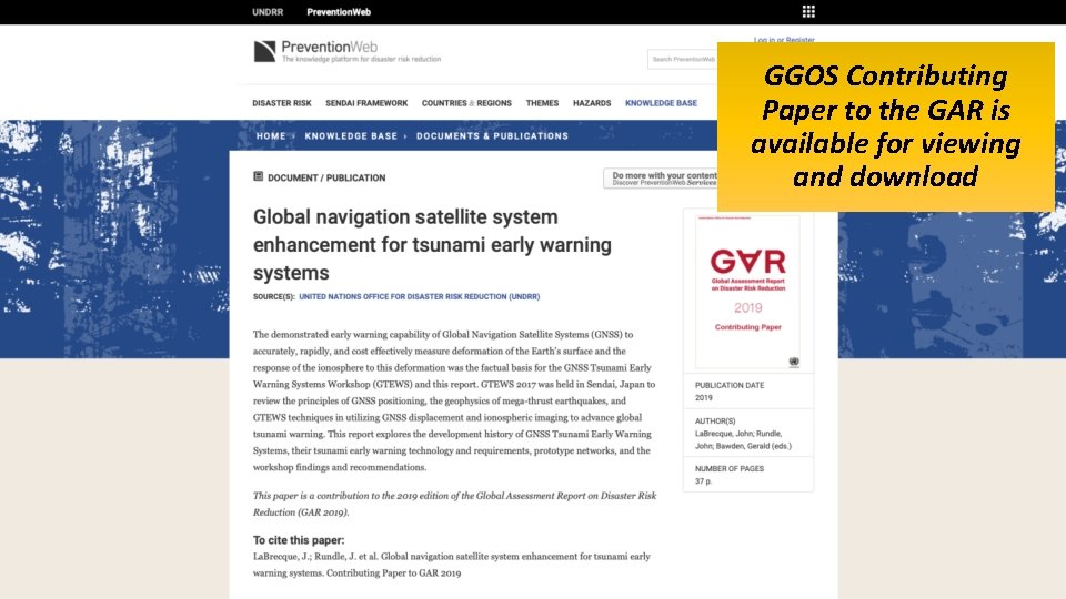 GGOS Contributing Paper to the GAR is available for viewing and download 