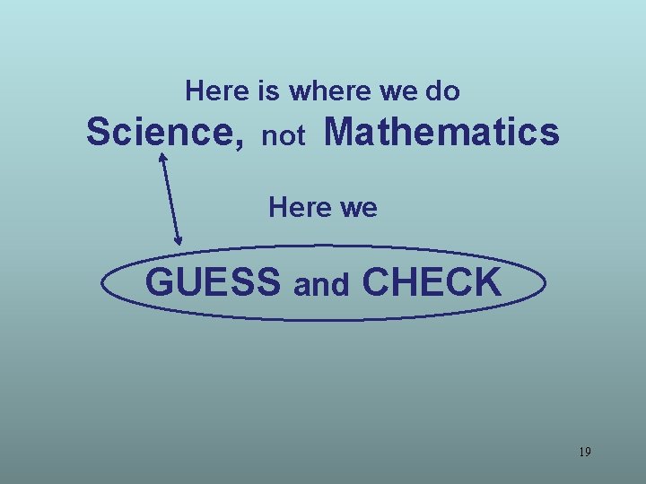 Here is where we do Science, not Mathematics Here we GUESS and CHECK 19 Here is where we do Science, not Mathematics Here we GUESS and CHECK 19