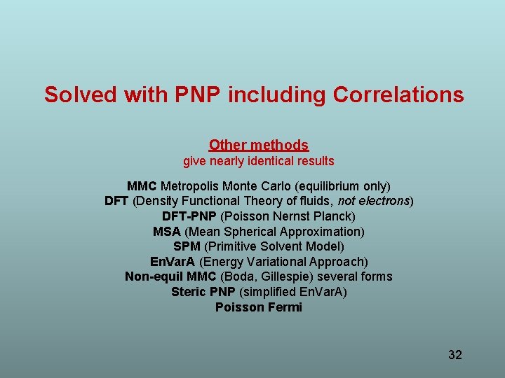 Solved with PNP including Correlations Other methods give nearly identical results MMC Metropolis Monte Solved with PNP including Correlations Other methods give nearly identical results MMC Metropolis Monte