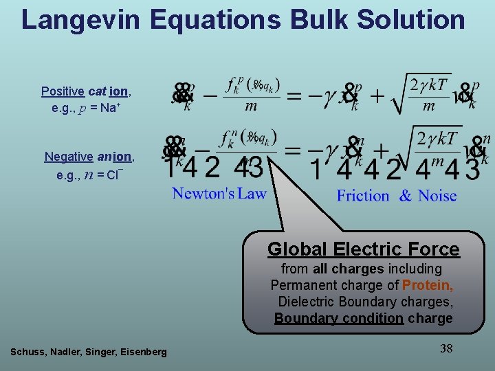 Langevin Equations Bulk Solution Positive cat ion, e. g. , p = Na+ Negative Langevin Equations Bulk Solution Positive cat ion, e. g. , p = Na+ Negative