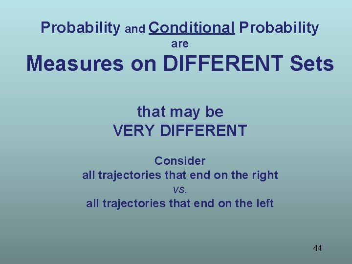 Probability and Conditional Probability are Measures on DIFFERENT Sets that may be VERY DIFFERENT Probability and Conditional Probability are Measures on DIFFERENT Sets that may be VERY DIFFERENT