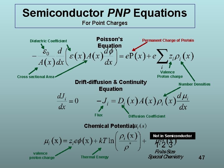 Semiconductor PNP Equations For Point Charges Dielectric Coefficient Poisson’s Equation Permanent Charge of Protein Semiconductor PNP Equations For Point Charges Dielectric Coefficient Poisson’s Equation Permanent Charge of Protein