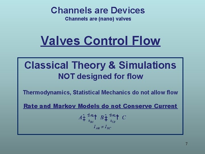 Channels are Devices Channels are (nano) valves Valves Control Flow Classical Theory & Simulations Channels are Devices Channels are (nano) valves Valves Control Flow Classical Theory & Simulations