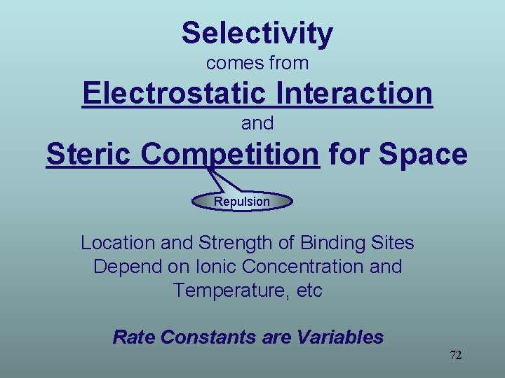Selectivity comes from Electrostatic Interaction and Steric Competition for Space Repulsion Location and Strength Selectivity comes from Electrostatic Interaction and Steric Competition for Space Repulsion Location and Strength