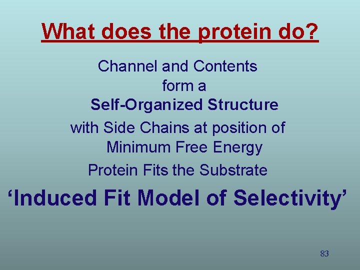What does the protein do? Channel and Contents form a Self-Organized Structure with Side What does the protein do? Channel and Contents form a Self-Organized Structure with Side