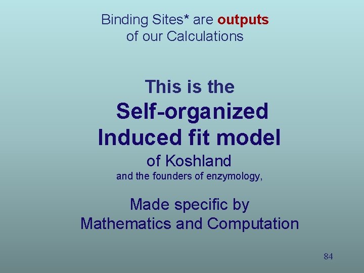 Binding Sites* are outputs of our Calculations This is the Self-organized Induced fit model Binding Sites* are outputs of our Calculations This is the Self-organized Induced fit model
